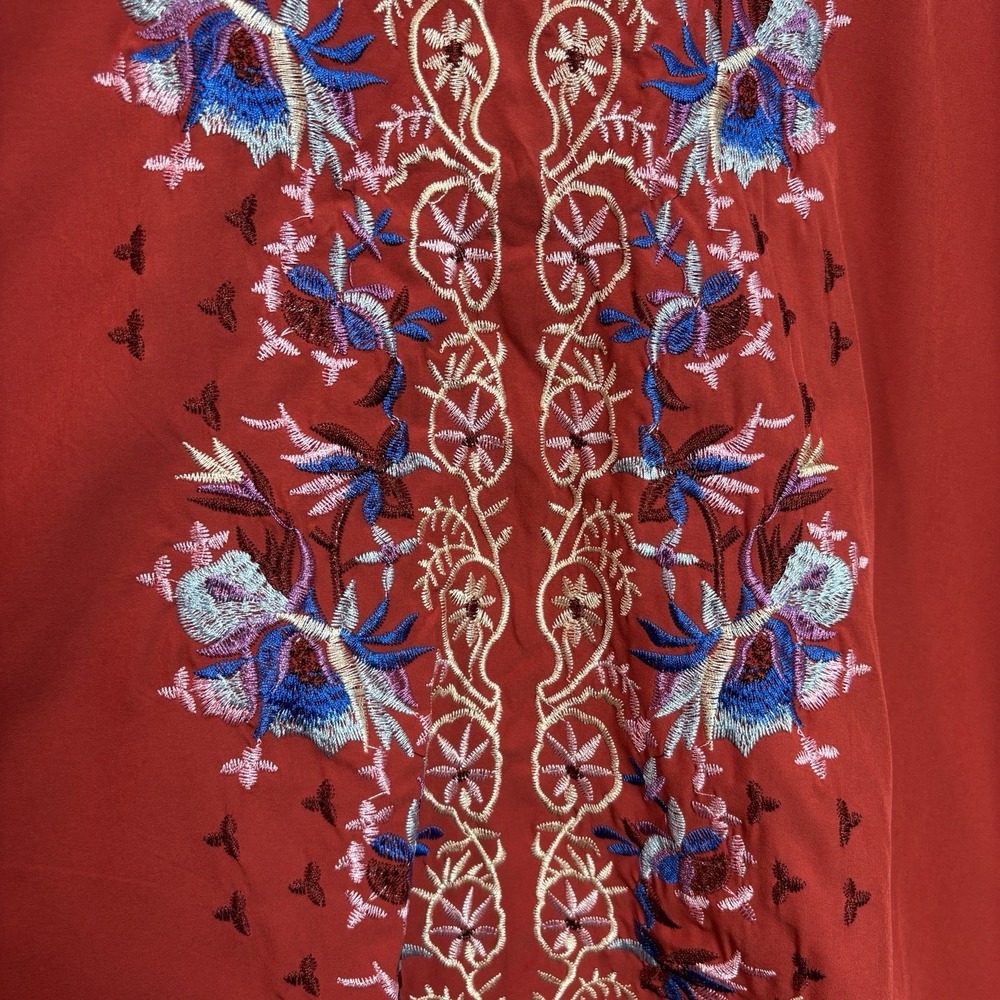 Misslook Floral Embroidered Flutter Sleeve V-Neck Blouse‎ Red/Orange Top 2XL - Picture 3 of 12